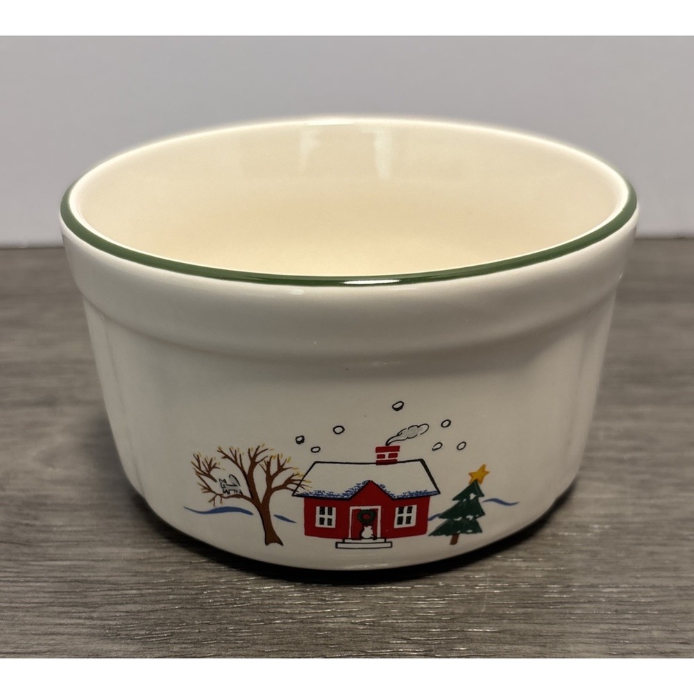 Pfaltzgraff Snow Village Dip Bowl Christmas Santa Claus EUC‎